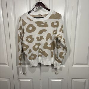 Vestidos Animal Print Sweater Womens XXL Beige White Leopard Knit Cozy Trendy